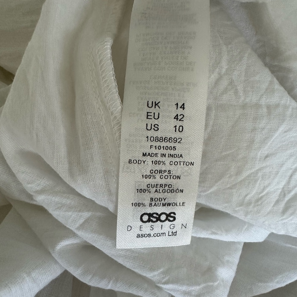 ASOS Design White Flowy Tiered Ruffle Open Back Floor Length Maxi Dress, Size 10 - Picture 7 of 9